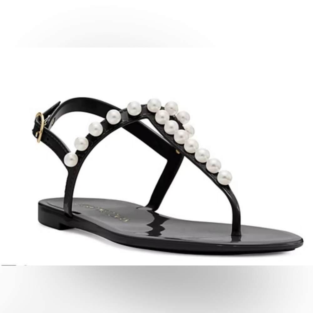 New in Box- Stuart Weitzman-Goldie Jelly Black with Pearl Sandals. Size 8